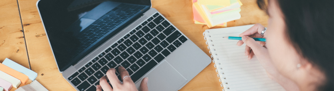 person doing company research before job application